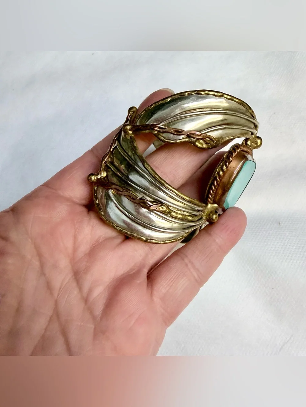 Vintage Statement Southwestern Mixed Metal Turquoise Cuff Bracelet